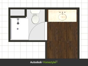 This is the original configuration.  The sink area is facing master bedroom, and it's open. and there were a door separating toilet/shower area.  