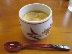 this is another traditional Japanese dish.  it's almost like an egg pudding, it has seasonal vegetable or sometimes fish etc, in it.